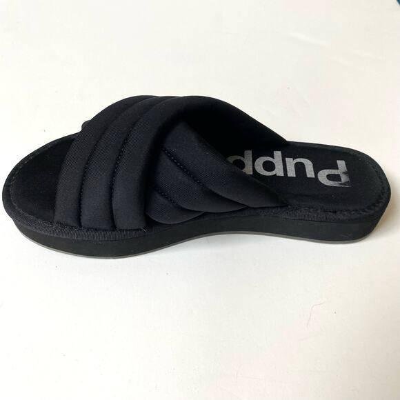 Hush Puppies Sunshine Puffer Slide Sandals Women 8M Black Platform Cross‎ Strap - Picture 7 of 8